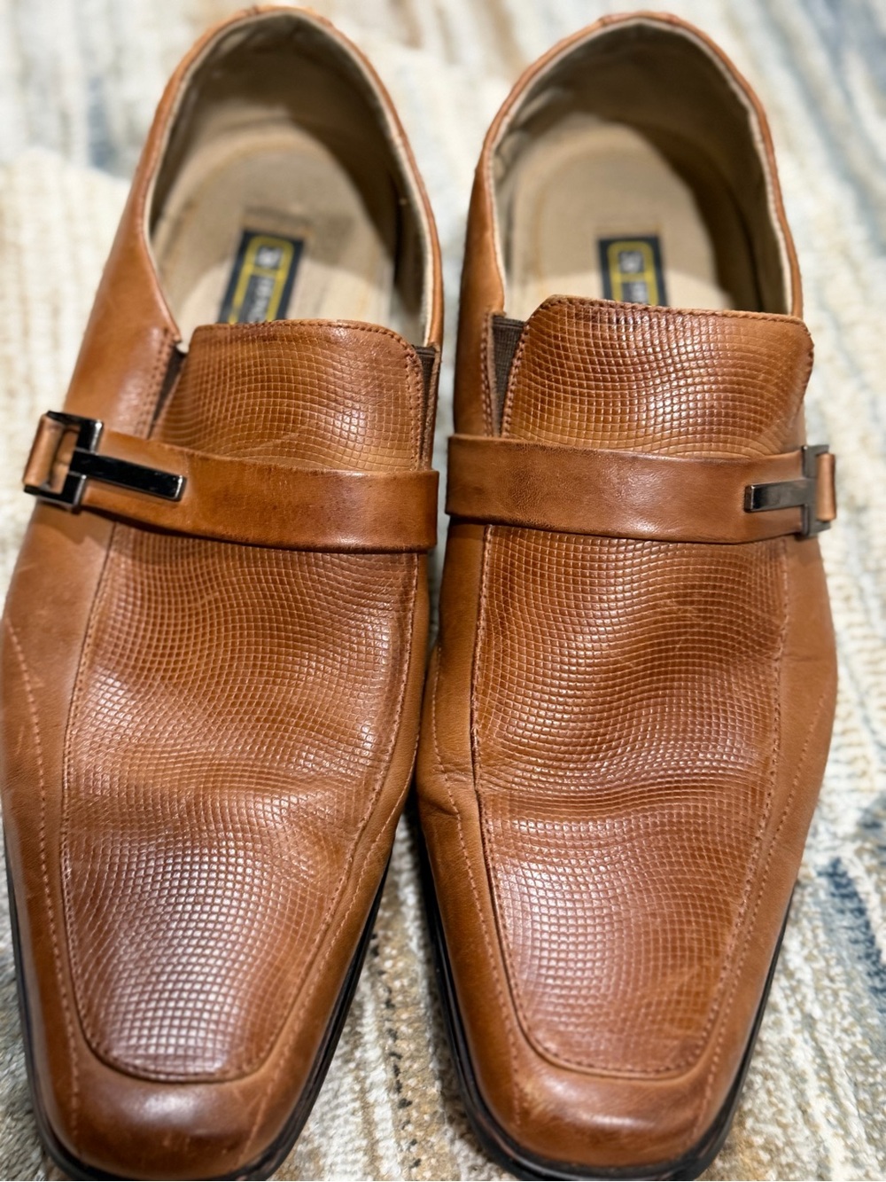 Stacy Adams Tan Textured Leather Slip-On Loafers